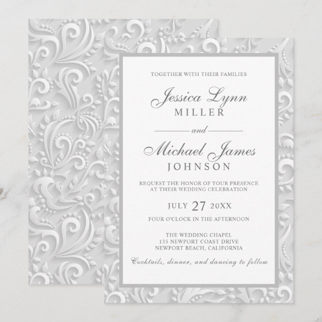 Invitaciones de boda | Elegante Diseño 3D en blanc (Anverso / Reverso)