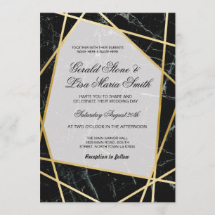 Invitaciones de boda elegante oro de mármol negro