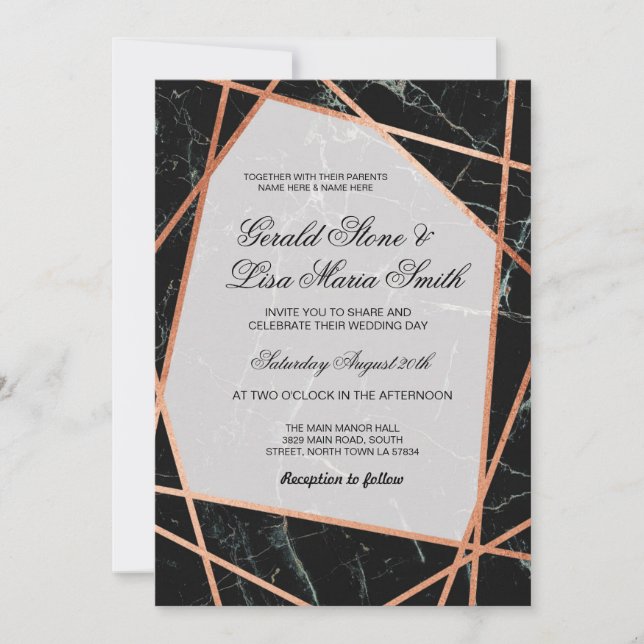 Invitaciones de boda elegante Rosa de mármol negro (Anverso)