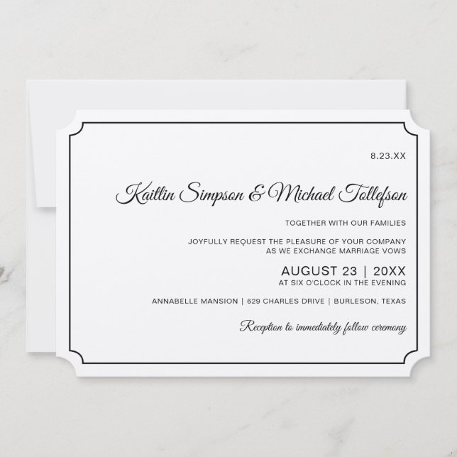 Invitaciones de boda elegantes con borde básico (K (Anverso)