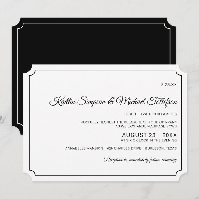Invitaciones de boda elegantes con borde básico (n (Anverso / Reverso)