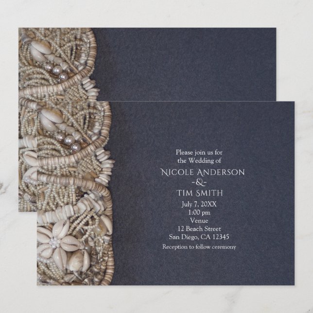 Invitaciones de boda elegantes con conchas de Puka (Anverso / Reverso)