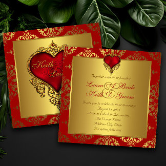Invitaciones de boda elegantes con corazón de rojo