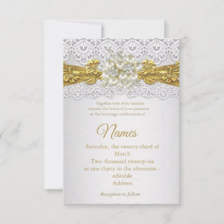 Invitaciones de boda elegantes con encaje dorado y