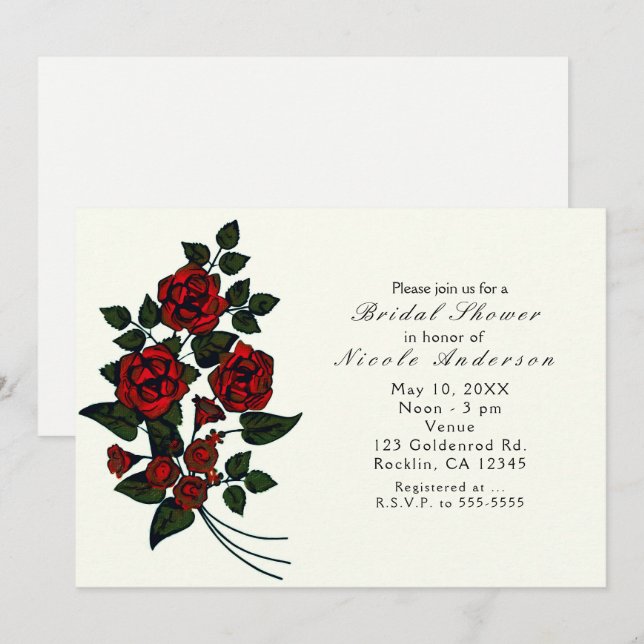 Invitaciones de boda elegantes con flores rojas (Anverso / Reverso)