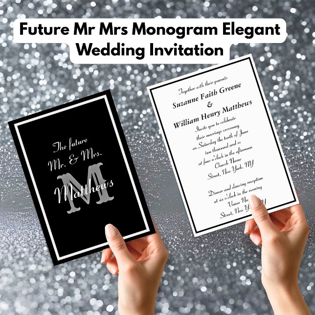Invitaciones de boda elegantes con monograma de fu (Future Mr Mrs Monogram Elegant Wedding Invitations)