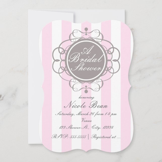 Invitaciones de boda elegantes con rayas rosadas (Anverso)