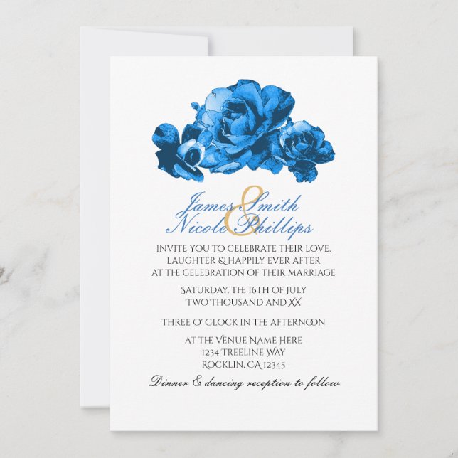 Invitaciones de boda elegantes con rosas de acuare (Anverso)