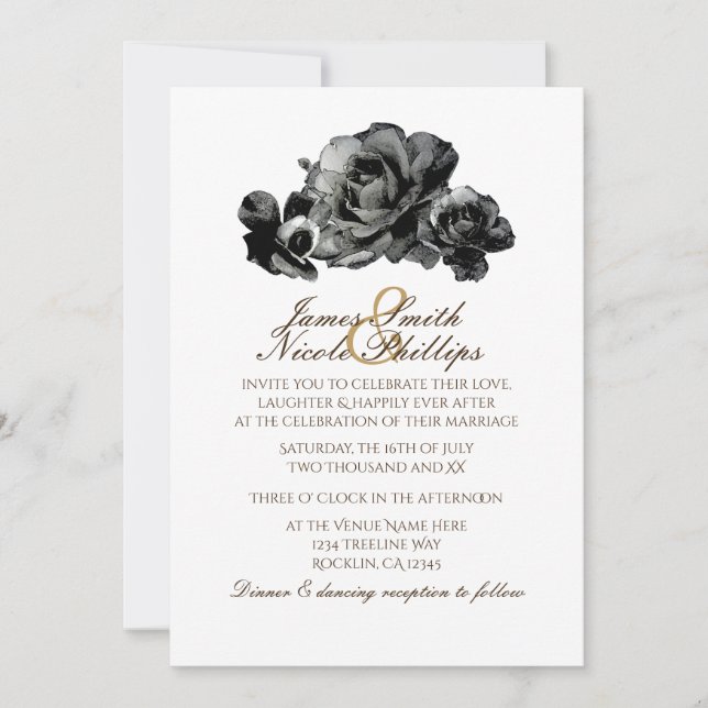 Invitaciones de boda elegantes con rosas de acuare (Anverso)