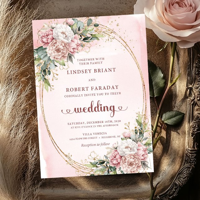 Invitaciones de boda elegantes con toque botánico  (Botanical Blush Rose Gold Elegant Wedding Invitation)