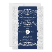 Invitaciones de boda elegantes de encaje azul y bl