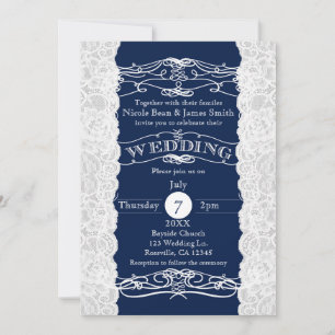 Invitaciones de boda elegantes de encaje azul y bl