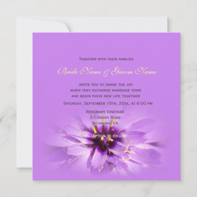 Invitaciones de boda elegantes, de flores púrpura  (Anverso)