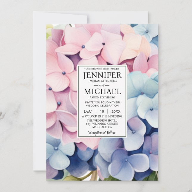 Invitaciones de Boda Elegantes de Hortensias (Anverso)