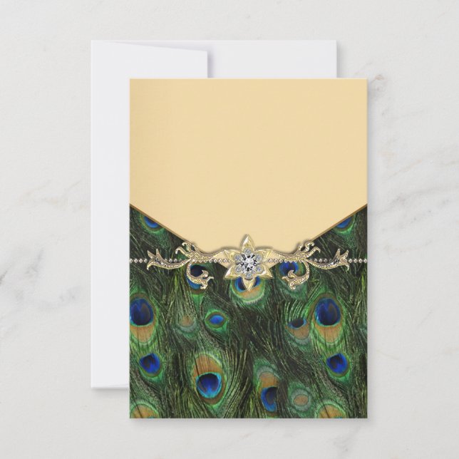 Invitaciones de boda elegantes de pavo real de oro (Anverso)