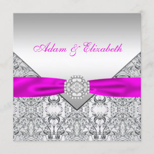 Invitaciones de boda elegantes de plata y fucsia