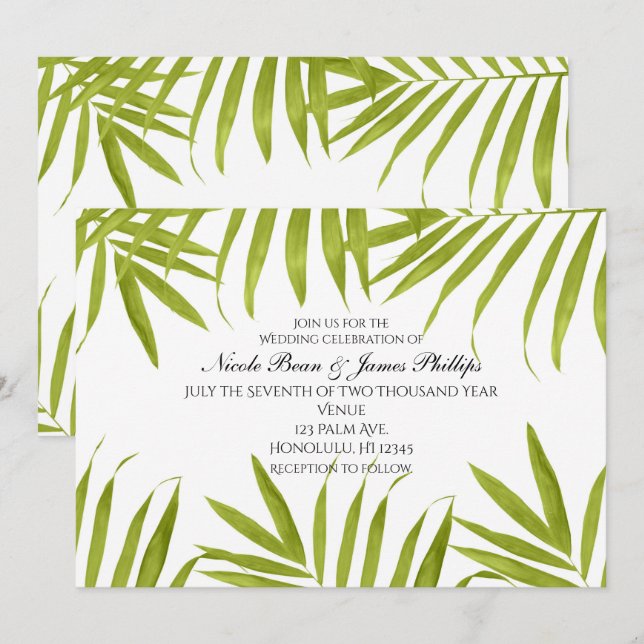 Invitaciones de boda elegantes de verano con hojas (Anverso / Reverso)
