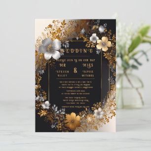 Invitaciones de Boda Elegantes Florales en Oro y P