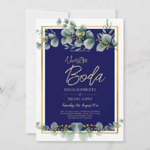 Invitaciones De Boda Elegantes Marina Oro Azul