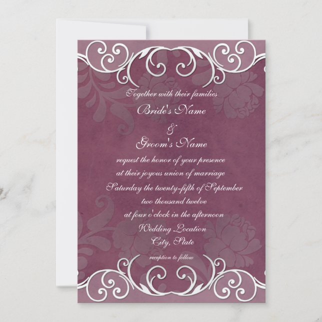Invitaciones de boda elegantes Plum Rose (Anverso)