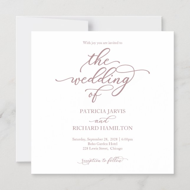 Invitaciones de boda elegantes rosa oro y blancas (Anverso)