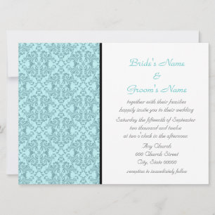 Invitaciones de boda en damasco azul verdoso negro