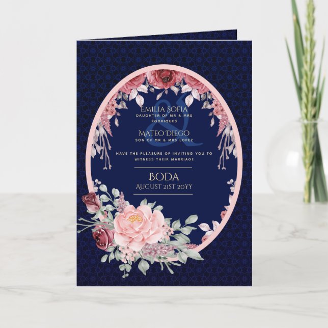 Invitaciones de BODA en español de 4 páginas Azul  (Anverso)