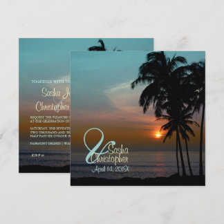 Invitaciones de boda en la playa al atardecer hawa
