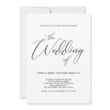 Invitaciones de boda en letra script en blanco y n