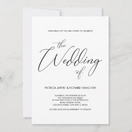 Invitaciones de boda en letra script en blanco y n