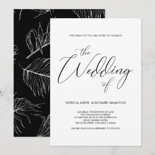 Invitaciones de boda en letra script en blanco y n