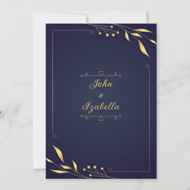 Invitaciones de boda en oro y azul marino (Anverso)