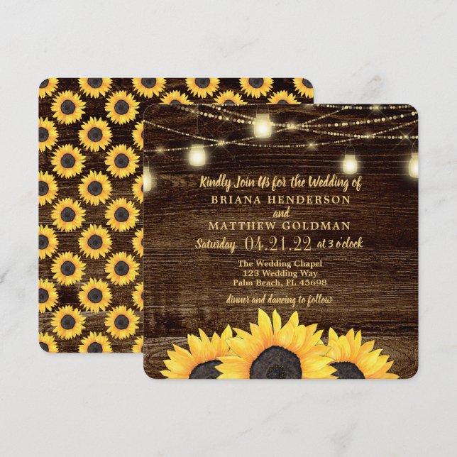 Invitaciones de boda en tarro de mason de girasol  (Anverso / Reverso)