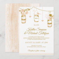 Invitaciones de boda en tarro de Mason de oro y me