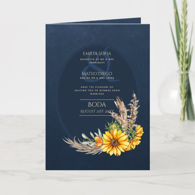 Invitaciones de boda españolas BODA con girasoles  (Anverso)