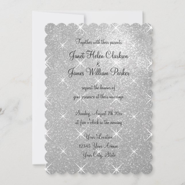 Invitaciones de boda falsas y brillantes purpurina (Anverso)