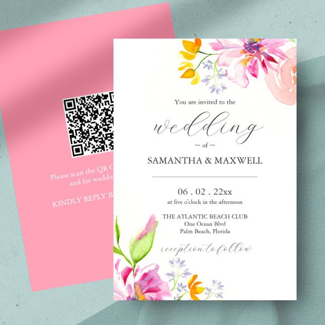 Invitaciones de boda Floral acuarela elegante (wedding invitations unique watercolor pink florals by Victoria Grigaliunas of Do Tell A Belle)