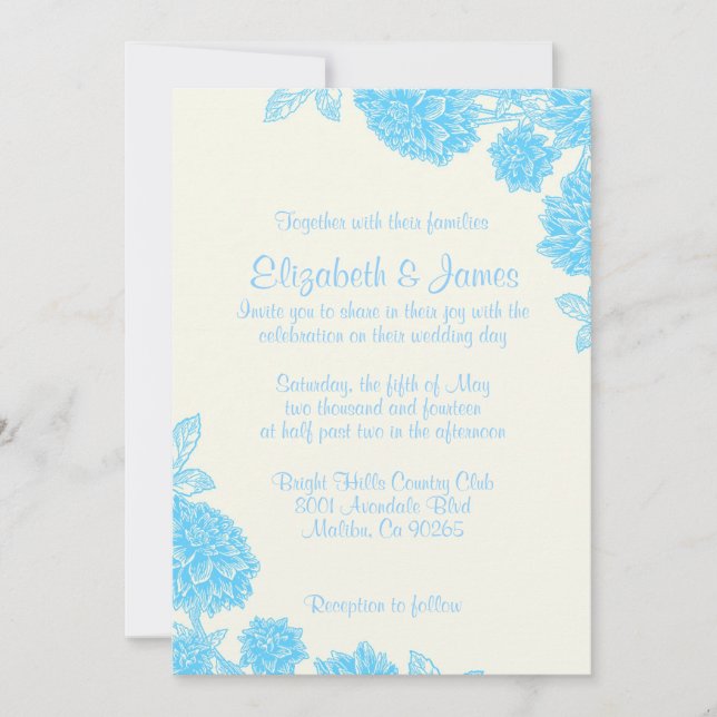 Invitaciones de Boda Floral Azul de Lujo (Anverso)