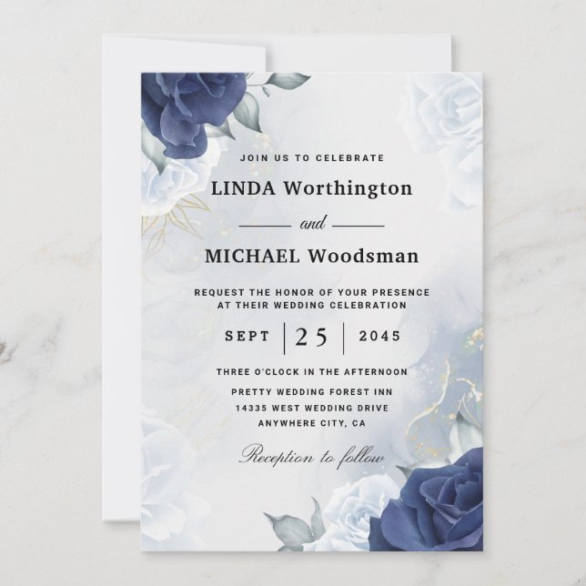 Invitaciones de boda floral de la marina (Anverso)