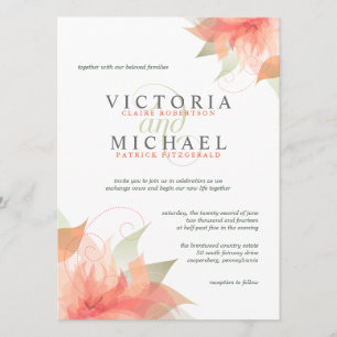 Invitaciones de boda floral de naranja Peach