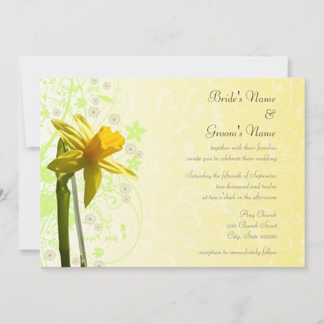 Invitaciones de boda florales amarillas de narciso (Anverso)