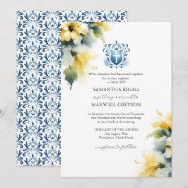 Invitaciones de boda florales amarillas y azules c