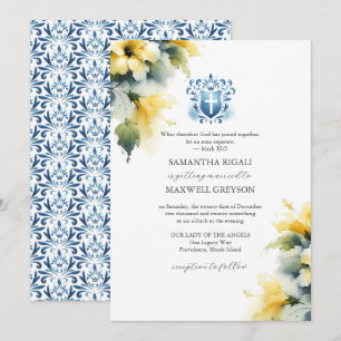 Invitaciones de boda florales amarillas y azules c