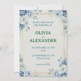 Invitaciones de boda florales azul elegante