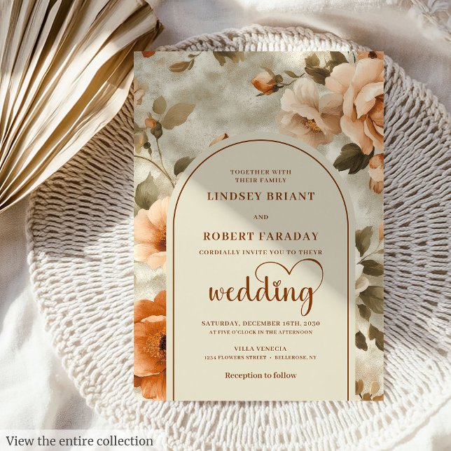Invitaciones de Boda Florales Chic Boho Oxidadas M (Chic Boho Rusty Ivory Sage Floral Wedding Invitation

)