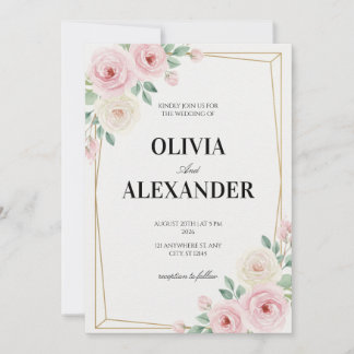 Invitaciones de Boda Florales Clásicas Rosa Suave