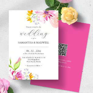 Invitaciones de Boda Florales con Código QR en Acu