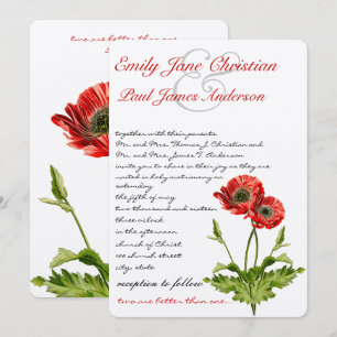 Invitaciones de boda florales de amapola roja cris