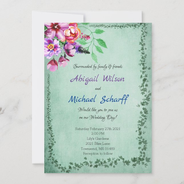 Invitaciones de boda florales de hoja perenne (Reverso)