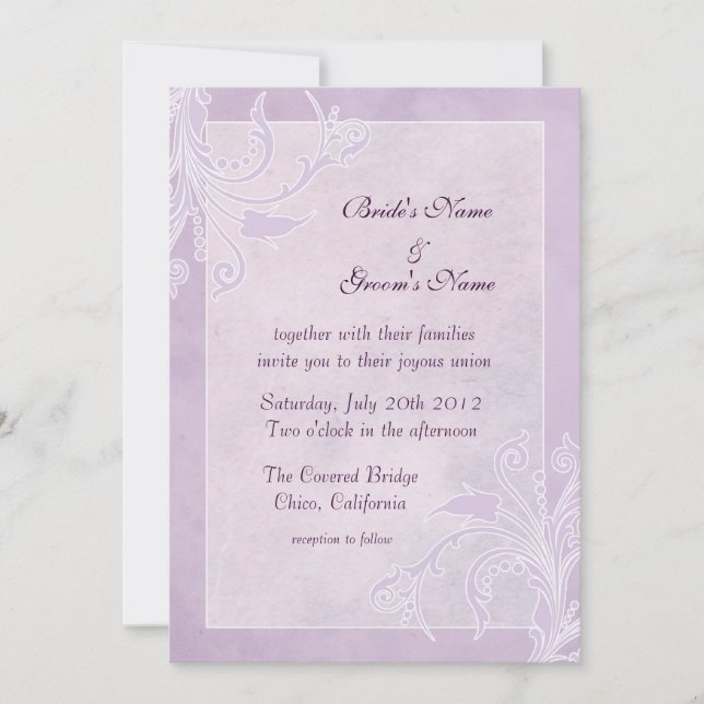 Invitaciones de boda florales de lavanda elegantes (Anverso)